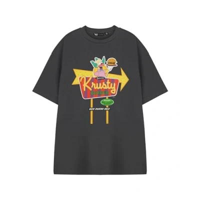 Image of Vanilla Underground The Simpsons Mens Grey Graphic Tee Krusty Burger Short Sleeve T Shirt Cartoon Character Casual Wear All Seasons Apparel for Fans