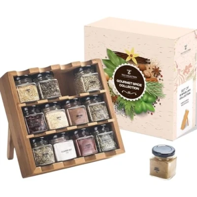 Image of Spice Rack With Spices Included Cooking Gifts For Men Women 12 Herbs, &amp; Seasonings Mixed Herbs And Set Wooden Free Standing Refillable, Gift