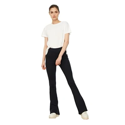 Image of Trendyol Women Plus Size High Waist Flare Leg Trousers Navy Blue