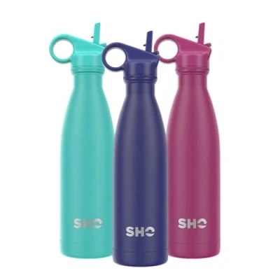 Image of SHO Stainless Steel Water Bottle with Straw and Screw Lid Leakproof, BPA Free, No Sweat, Vacuum Insulated Double Walled Metal Flask, 500ml Original 2.0 12 Hours Hot 24 Cold (500ml, Blue)