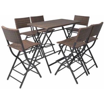Image of vidaXL 7 Piece Folding Outdoor Dining Set Steel Poly Rattan Brown