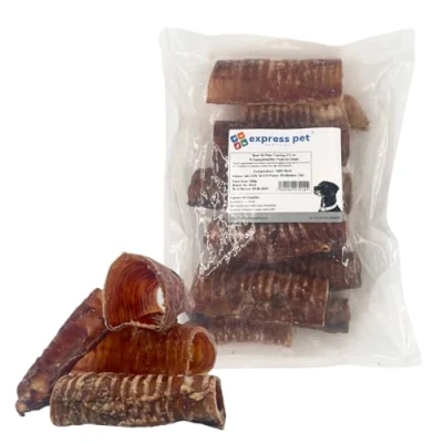 Image of Express Pet Supplies 1kg Beef Air Pipe Trachea (Windpipe) 15cm 6 Inches Approx 22 25 Pipes 100% Natural Traditional Dried Dog Treat Chews