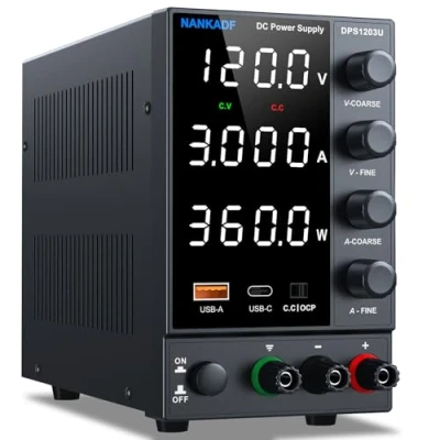 Image of Lab Power Supply Adjustable 120V 3A, Variable DC with USB A/Type c Fast Charging Port, High Accuracy 4 LED Display Bench Encoder Regulator