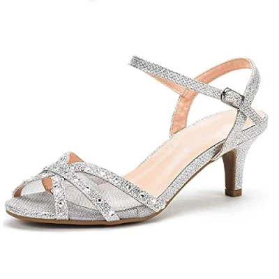 Image of Womens Diamante High Heel Mules Ladies Bridal Wedding Shoes Evening Party Prom Occasion Heeled Strappy Sparkly Dress Sandals Ankle Strap Fashion Heels Silver Glitter