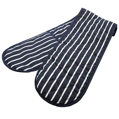 Image of Seaquin Butchers Stripe Double Oven Gloves, in a Choice of 7 Colours Navy (62870)