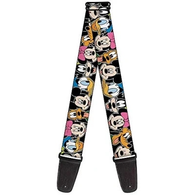 Image of Buckle Down Guitar Strap Classic Disney Character Faces Black 2&quot; Wide 29 54&quot; Length