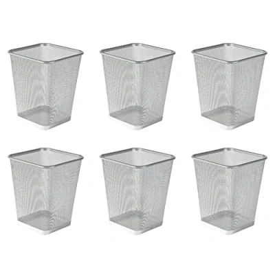 Image of OSCO Silver Wiremesh Waste Bin Square 6 Pack Height 30 cm Width 25 Trash Can Paper Basket Recycling Container Office Home Bathroom