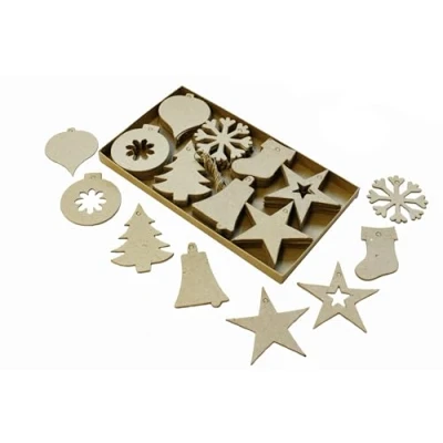 Image of Bright Ideas Christmas Decorative Cut Outs. Pack of 80 Festive Designs. Stars, Bells, Stockings, Snowflakes, Trees for Crafts Kids. Unfinished Out Craft Ornaments. BI4004.