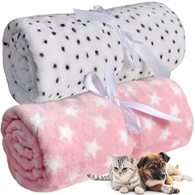Image of LeerKing 2 Packs Dog Blankets Soft Warm Pet Cat Bed Blanket Fleece Flannel Mattress Couch Sofa Crate for small medium large Puppy，30&quot;x 40&quot; White&amp;Pink