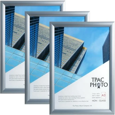 Image of ThePhotoAlbumCo Snap A3 (30x42cm) Silver Frame Pack of 3 Acrylic (Non Glass) Front TPAC SNAPA3S 3PK