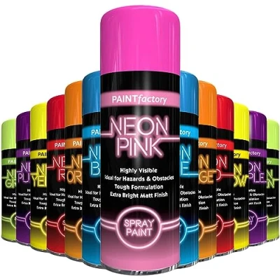 Image of AlezyB 1x Neon Spray Paint Pink 200ml Flouroscent Aerosol Extra Bright DIY Graffiti (Banksey) Paint, Assorted Colour