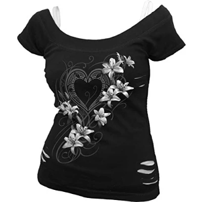 Image of Spiral Pure of Heart 2In1 White Ripped Top Black L [Video Game]