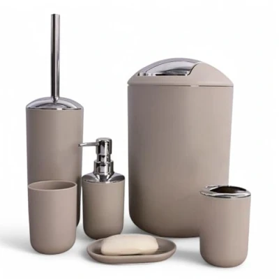 Image of GMMH 6 Piece Bathroom Accessory Set: Soap Dispenser, Tumbler, Cosmetic Bin, Toilet Brush and Holder, Dish, Toothbrush Set