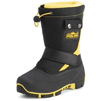 Image of Polar Kids Winter Thermal Warm Faux Fur Durable Rubber Sole Waterproof Outdoor Boots Black/Yellow UK1/EU34 YC0696