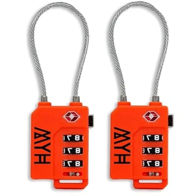 Image of MYH (Pack of 2) Luggage Padlocks with Code TSA Approved 3 Digit Zinc Alloy Combination Padlock for Outdoor, Indoor, Gym, Fence &amp; Shed, Travelling, Weatherproof Padlock(Orange + Orange)