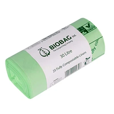 Image of Compost Bag 30 Litre x 25 Compostable Caddy Bags Kitchen Food Waste Liners 30L EN 13432 Pedal/Kerbside Bin with Composting Guide
