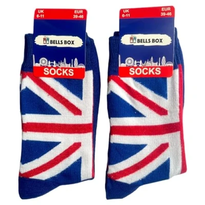 Image of 2 Pairs Mens Union Jack Sock Blue Colour British Flag Socks UJ London Man by Souvenirs, One Size (SO88)
