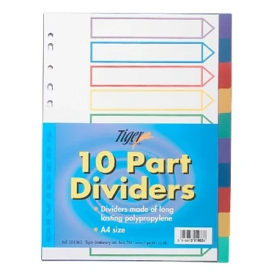 Image of A4 Colour Coded 10 Part Strong Filing Subject Dividers Tabbed Ringbinder