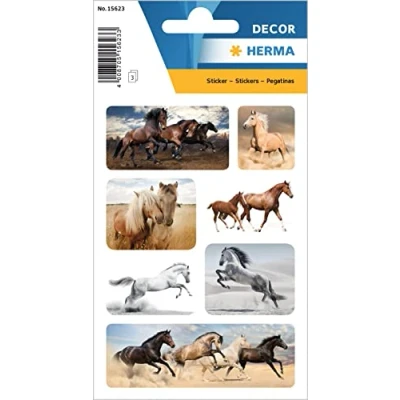Image of HERMA 15623 Animal Stickers, Wild Horses (21 Paper, Matte) Self Adhesive, Permanent Adhesive Motif Labels for Girls and Boys, Colour