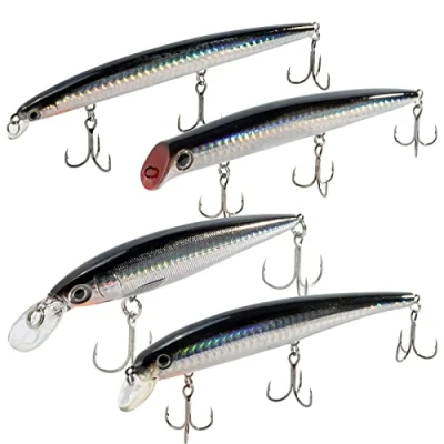 Image of Dr.Fish 4 PCS Sea Fishing Lures Set Plug Minnow Pencil Jerkbait Popper Top water for Bass Perch Trout Mackerel Pike Holographic Laser