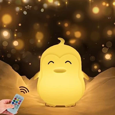 Image of WHA&amp;DARREN Large Penguin Night Lights Kid, Bedside lamp, Bedroom Light,Decorative Lamps, LED Lights, Nursery lamp,Silicone Children Light,Decoration Gifts Sleeping