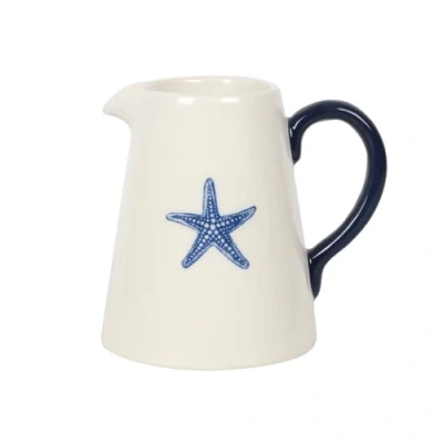 Image of Stunning White &amp; Blue Ceramic Starfish Flower Jug 12cm x 9cm (1 Pc.) Spacious, Durable Stylish Design Ideal for Everyday Use Perfect Home Decor Gift