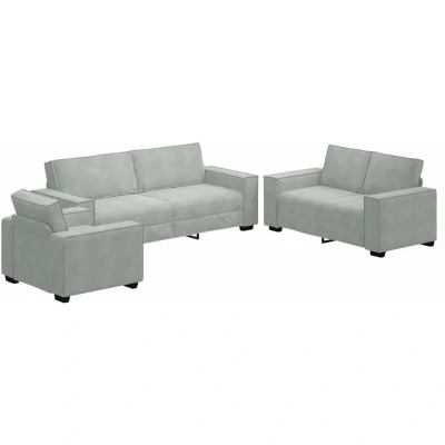 Image of vidaXL 3 Piece Sofa Set with Cushions Light Grey Velvet