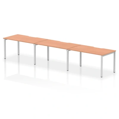 Image of Evolve Single Silver Frame Bench Desk 1400 Beech (3 Pod) BE413