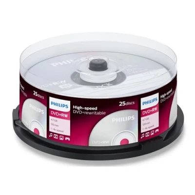 Image of Philips DVD+RW Blanks (4.7 GB Data/120 Minutes Video, 1 4x Speed Recording, 25 Spindle)