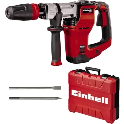 Image of Einhell 4139100 SDS Max Demolition Hammer TE DH 12 240V,050W Concrete Breaker Pneumatic Drill Joule Single Impact Force Jack ,Vibration Cushioned Handle,Includes Pointed and Flat Chisel,Black,Red
