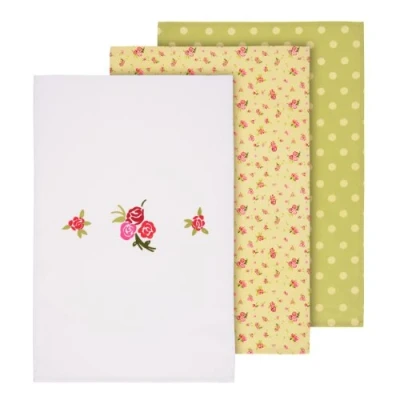 Image of Premier Housewares Rose Cottage Cotton Tea Towels Set of 3