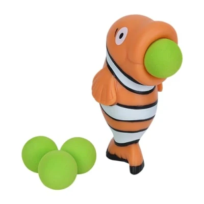 Image of Zing Popper Toy Launches Foam Balls Up to 20 Feet Fun Indoor and Outdoor Game for Kids Includes 4 (Clown Fish)