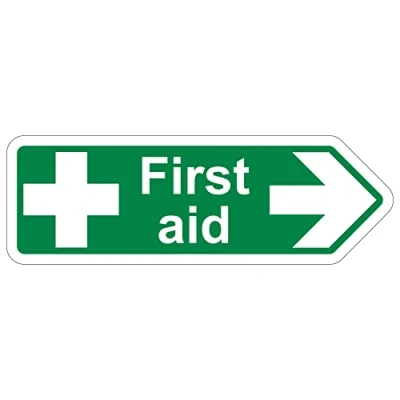 Image of V Safety Shaped Sign First Aid Arrow Right 300X100 1MM Rigid Plastic