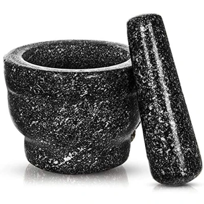 Image of Mantraraj Solid and Durable Granite Pestle &amp; Mortar Set Natural Honed Polished Food Flavour Fresh Spice Herb Seed Salt Pepper Crusher Grinder Grinding Paste Kitchen Comfortable Easy to use