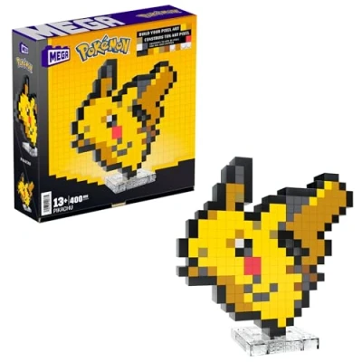 Image of MEGA Pokémon Action Figure Building Set, Pikachu with 400 Pieces and Pixel Retro Style, for Table or Wall Decor, Build &amp; Display Toy Collectors, HTH74