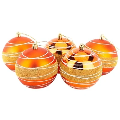 Image of Christmas Concepts® Pack of 5 100mm Large Baubles Shiny, Matte &amp; Bead Design Decorations (Copper Gold)