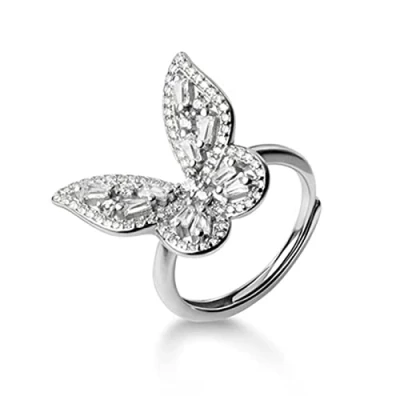 Image of DAOMEI Genuine 925 Sterling Silver Fashion Insect Butterfly Opening Finger Ring For Women Wedding Party Fine Jewelry
