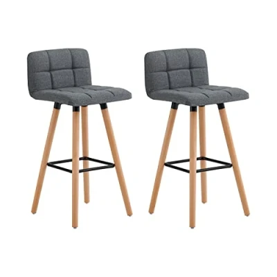 Image of SoBuy Set of 2 Kitchen Breakfast Barstool, Bar Stool with Fabric Padded Seat (FST50 DGx2)