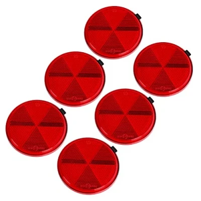 Image of AOHEWEI Self Adhesive Reflectors Stick on Round Circular Red Safety Reflex for Gate Posts Fence Trailer Caravan Agricultural Machines ECE Approval Pack of 6