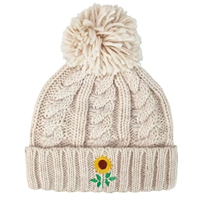 Image of TeddyTs Women&#039;s Sunflower Chunky Cable Knit Thermal Bobble Hat (Cream)