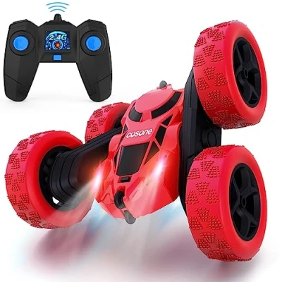 Image of cosone Remote Control Car,RC Cars Stunt Car with Headlights 2.4GHZ Toys for Boys 4WD Off Road Double Sided 360 Rotating Toy Gifts 6+ Years Old (Red)