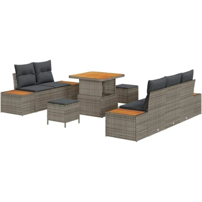 Image of vidaXL 8 Piece Garden Sofa Set with Cushions Grey Poly Rattan Acacia