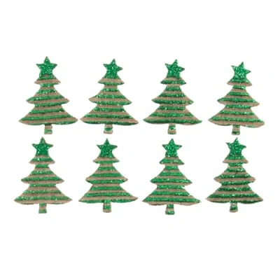 Image of Pack of 8 x Self Adhesive Green Glittered Christmas Trees
