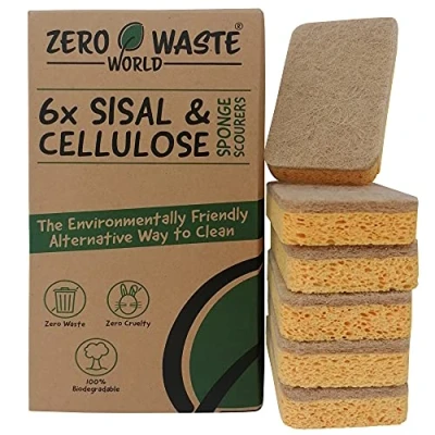 Image of ZERO WASTE WORLD natural sponge eco friendly washing up sponges, cleaning products for home,non scratch 100% biodegradable (cellulose sisal)
