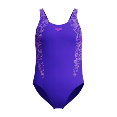 Image of Speedo Girl&#039;s Hyperboom Splice Muscleback Swimsuit Swim Training Chlorine Resistant Quick Drying Stretch Fabric Comfort Fit, Indigo Glow, 5 65 6