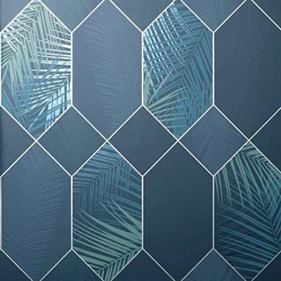 Image of Fine Decor FD42837 UK Miami 2021 Tropical GEO Navy/Silver, Blue
