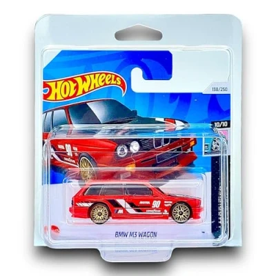 Image of Hot Wheels BMW M3 Wagon (Red, Black &amp; White) 10/10 HW Modified 2024 138/250 (Short Card) includes a KLAS Car Keeper Protector Case HTD89