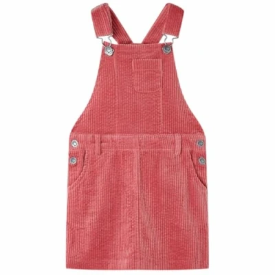 Image of vidaXL Kids&#039; Overall Dress/Suspender Skirt for Girls Pink Corduroy, Adjustable Straps, Patch Pockets, Suitable School/Casual Wear, Age 3 4