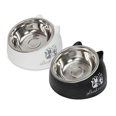 Image of Cat Bowls Food Water Bowl Feeding &amp; Watering Supplies for Cats Raised accessories Kitten (Black + White)