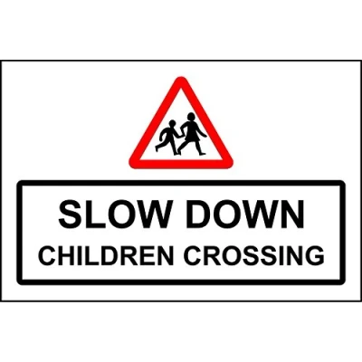 Image of Slow down children crossing safety sign 3mm Aluminium 600mm x 400mm